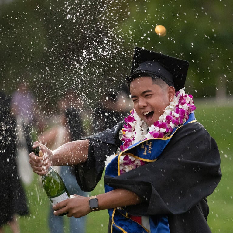 Student celebrating commencement